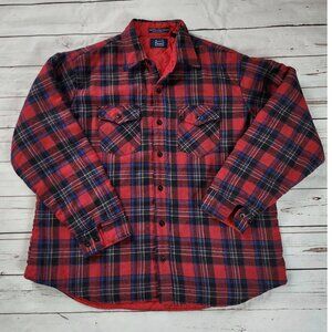 Vintage Sears Men's Flannel Shirt Jacket XL Red Plaid Quilted Lined Barn Coat